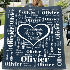 Personalised Grandkid Names Blanket Super Soft Flannel Grandkids Make Life Grand Grandparent Christmas Thanksgiving Day Gift for Grandparent - OLESA