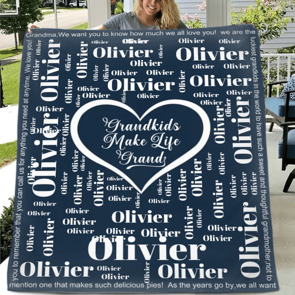 Personalised Grandkid Names Blanket Super Soft Flannel Grandkids Make Life Grand Grandparent Christmas Thanksgiving Day Gift for Grandparent - OLESA