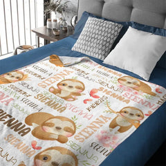 Personalized Baby Blanket for Boys Girls ,Custom Name Blanket with Sloth - OLESA