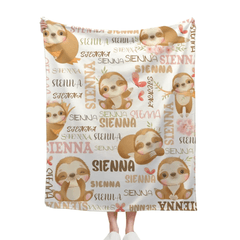 Personalized Baby Blanket for Boys Girls ,Custom Name Blanket with Sloth - OLESA