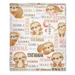 Personalized Baby Blanket for Boys Girls ,Custom Name Blanket with Sloth - OLESA