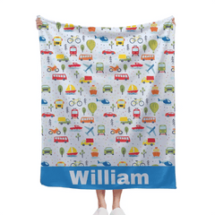Personalized Baby Blanket with Name for Boys, Car Truck Aircraft Small Picture Blanket for Toddlers - OLESA