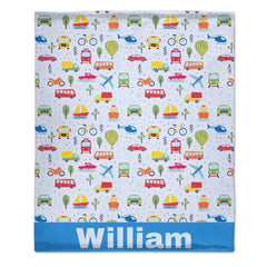 Personalized Baby Blanket with Name for Boys, Car Truck Aircraft Small Picture Blanket for Toddlers - OLESA