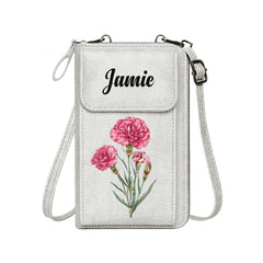 Personalized Birth Flower Leather Crossbody Bag – Custom Wallet Gift for Women - OLESA
