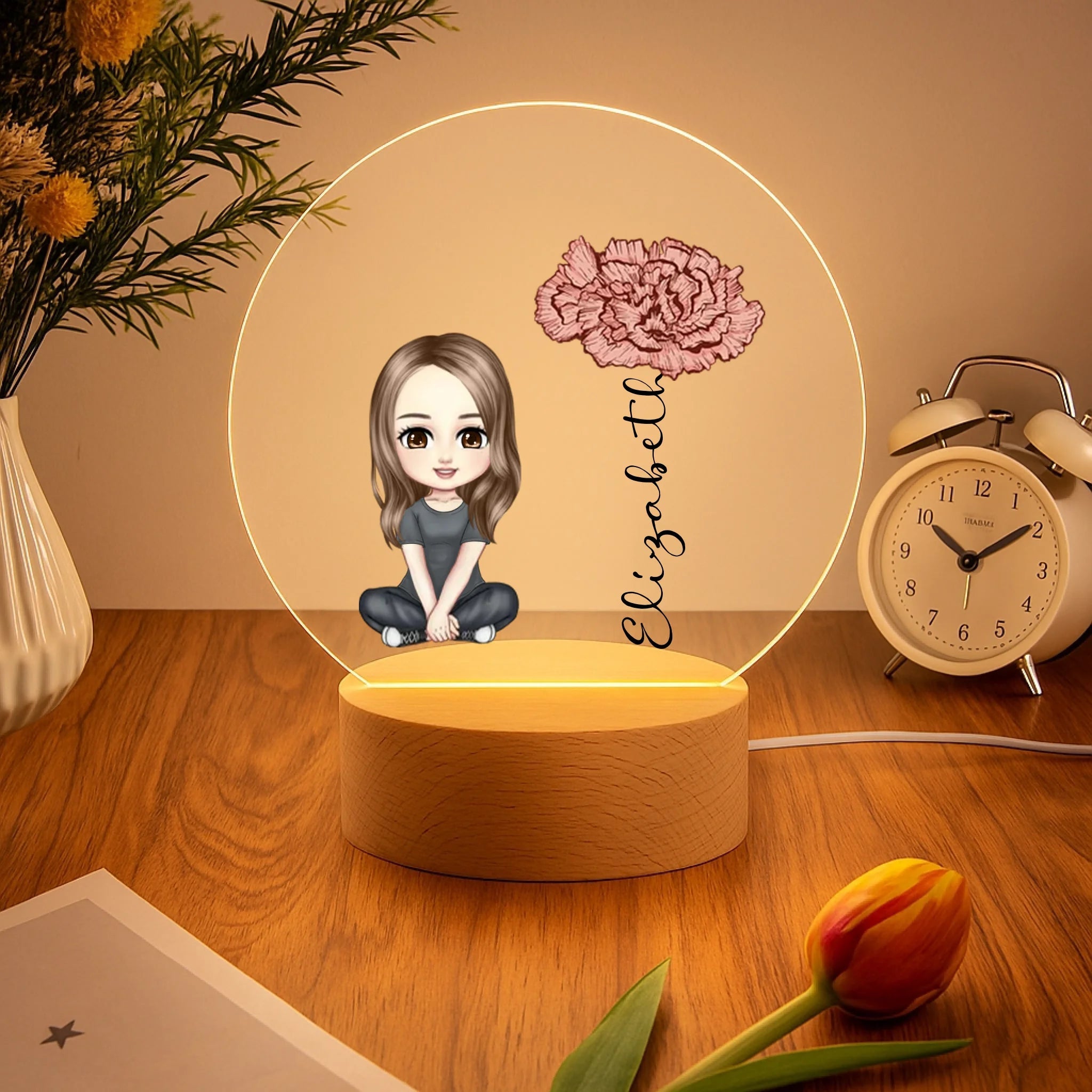 Personalized Birthday Flower Night Light with Name – Gift for Baby Girl, Girl, Birthday - OLESA