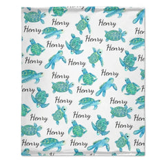 Personalized Blanket with Turtle, Custom Baby Name Blanket for Girl Boy - OLESA
