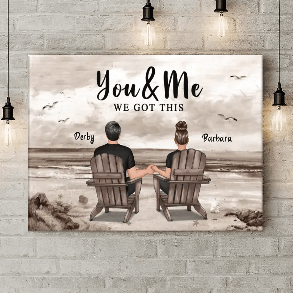 Personalized Canvas Wall Art - Couple Beach Landscape Retro Vintage, Anniversary Gift For Couple - OLESA