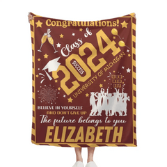 Personalized Congrats Yellow Balloon Graduate Blanket with Name Class of 2024 - OLESA