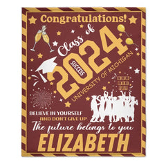 Personalized Congrats Yellow Balloon Graduate Blanket with Name Class of 2024 - OLESA