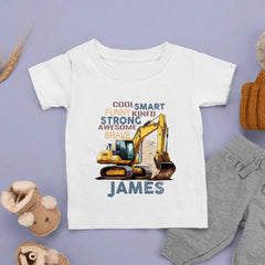 Personalized Cool Excavator Name Kids Shirt - OLESA
