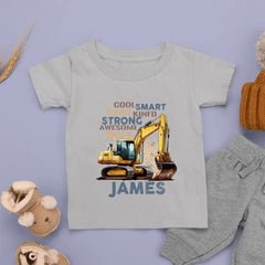 Personalized Cool Excavator Name Kids Shirt - OLESA