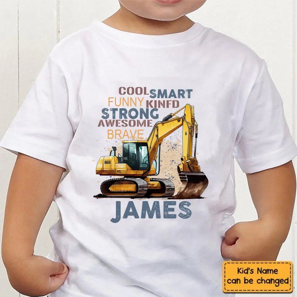 Personalized Cool Excavator Name Kids Shirt - OLESA