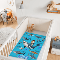 Personalized Custom Blanket - Boys Riding Shark Blanket - Gifts for Kids - OLESA