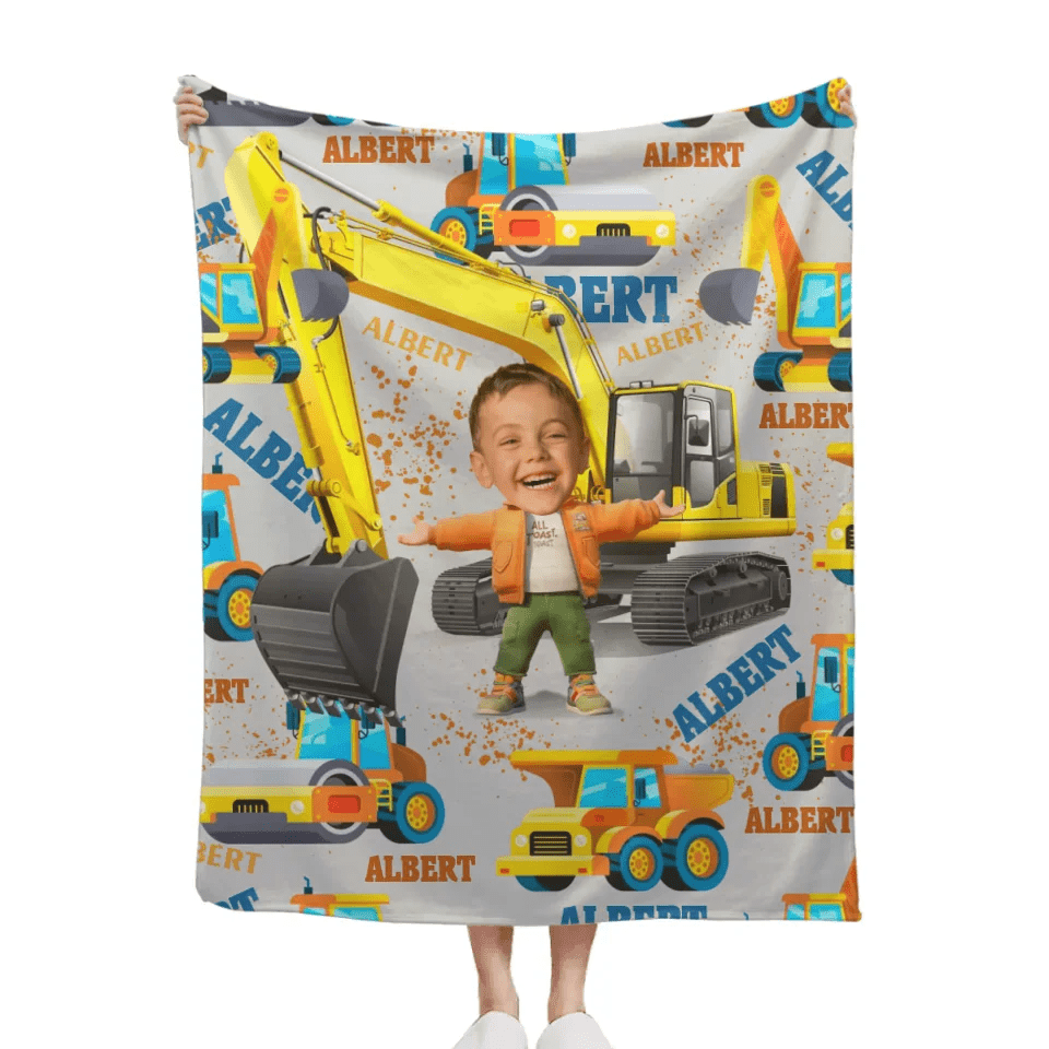 Personalized Custom Blankets Boy And Excavator Truck Car Blanket - OLESA