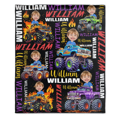 Personalized Custom Blankets for Boys Driving Trucks - Custom Name Blankets - Gifts for Kids - OLESA