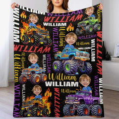 Personalized Custom Blankets for Boys Driving Trucks - Custom Name Blankets - Gifts for Kids - OLESA