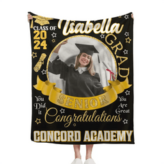 Personalized Custom Class of 2024 Graduation Blankets - Ribbon Customized Name Photo - High School College Senior Graduation Gifts - OLESA