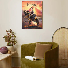 Personalized Custom Dinosaur Canvas Wall Art - Child Riding T-Rex Dinosaur, Gifts For Grandson/Son/Dinosaur Lover - OLESA
