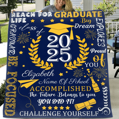 Personalized Custom Graduate Class of 2025 Blanket - Gifts for Grads - champagne party wheat elements - OLESA