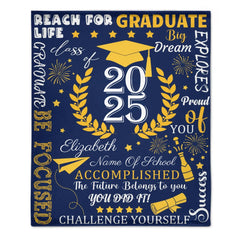 Personalized Custom Graduate Class of 2025 Blanket - Gifts for Grads - champagne party wheat elements - OLESA