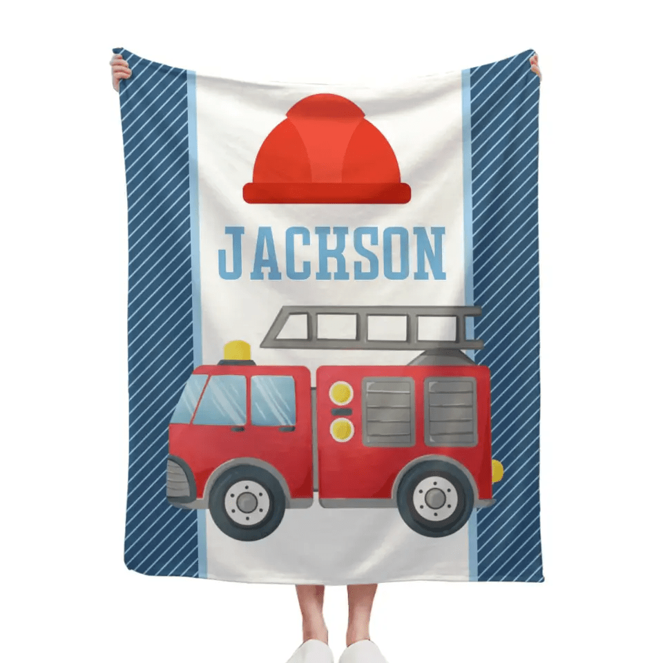 Personalized Custom Name Firetruck Blanket for Boys, Girls, Kids, Baby - OLESA