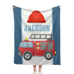 Personalized Custom Name Firetruck Blanket for Boys, Girls, Kids, Baby - OLESA
