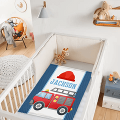 Personalized Custom Name Firetruck Blanket for Boys, Girls, Kids, Baby - OLESA