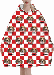 Personalized Customized Dog And Cat Face Photo Multi - Color Plaid Name Blanket Hoodie - OLESA