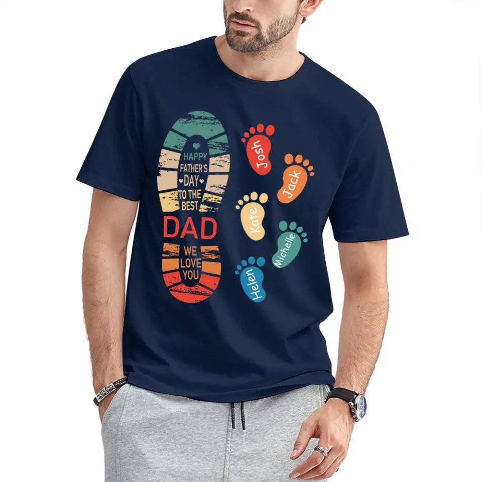 Personalized Dad And Kids Footprints Names Shirt - OLESA