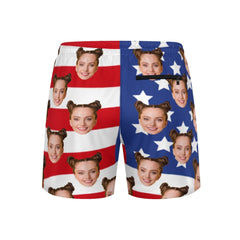 Personalized Hawaiian Men Beach Trunk, Independence Day Couple Gift Style Face on Swim Trunks - OLESA