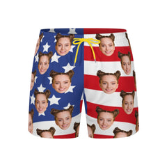 Personalized Hawaiian Men Beach Trunk, Independence Day Couple Gift Style Face on Swim Trunks - OLESA