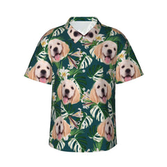 Personalized Hawaiian Shirt with Custom Face, Leaves and Flamingo Button Down Shirts - OLESA