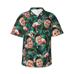 Personalized Hawaiian Shirt with Custom Face, Leaves and Flamingo Button Down Shirts - OLESA
