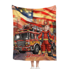 Personalized Independence Day Firefighter Custom Blanket - Gift for Kids - OLESA