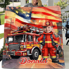 Personalized Independence Day Firefighter Custom Blanket - Gift for Kids - OLESA