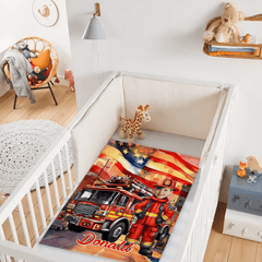 Personalized Independence Day Firefighter Custom Blanket - Gift for Kids - OLESA