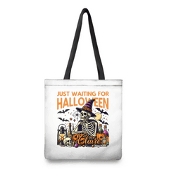 Personalized Just Waiting For Halloween Pumpkin Skull Reusable Canvas Tote Bag with Name Halloween Gift for Friend Family - OLESA