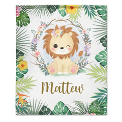 Personalized Lion Cub Wearing Flowers Blankets for Girls Boys - Customized Baby Gifts with Name - OLESA