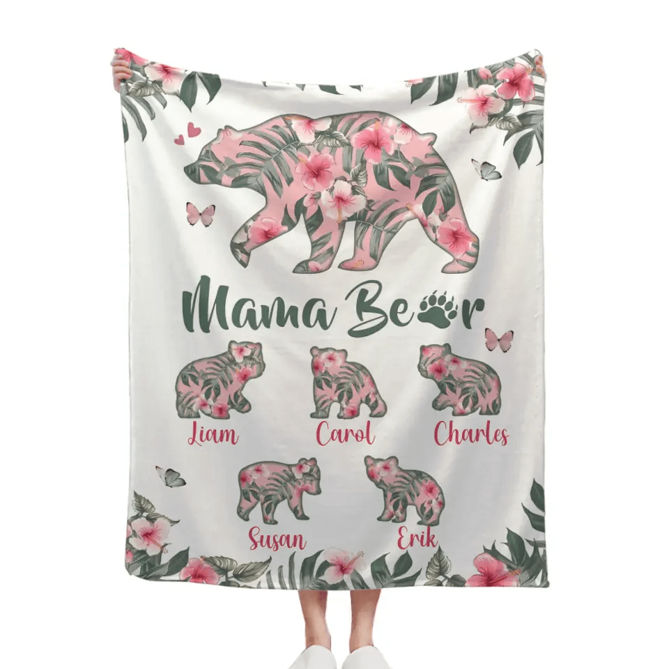 Personalized Mama Bear Tropical Flower Blanket With Name - Best Gift For Mother - OLESA