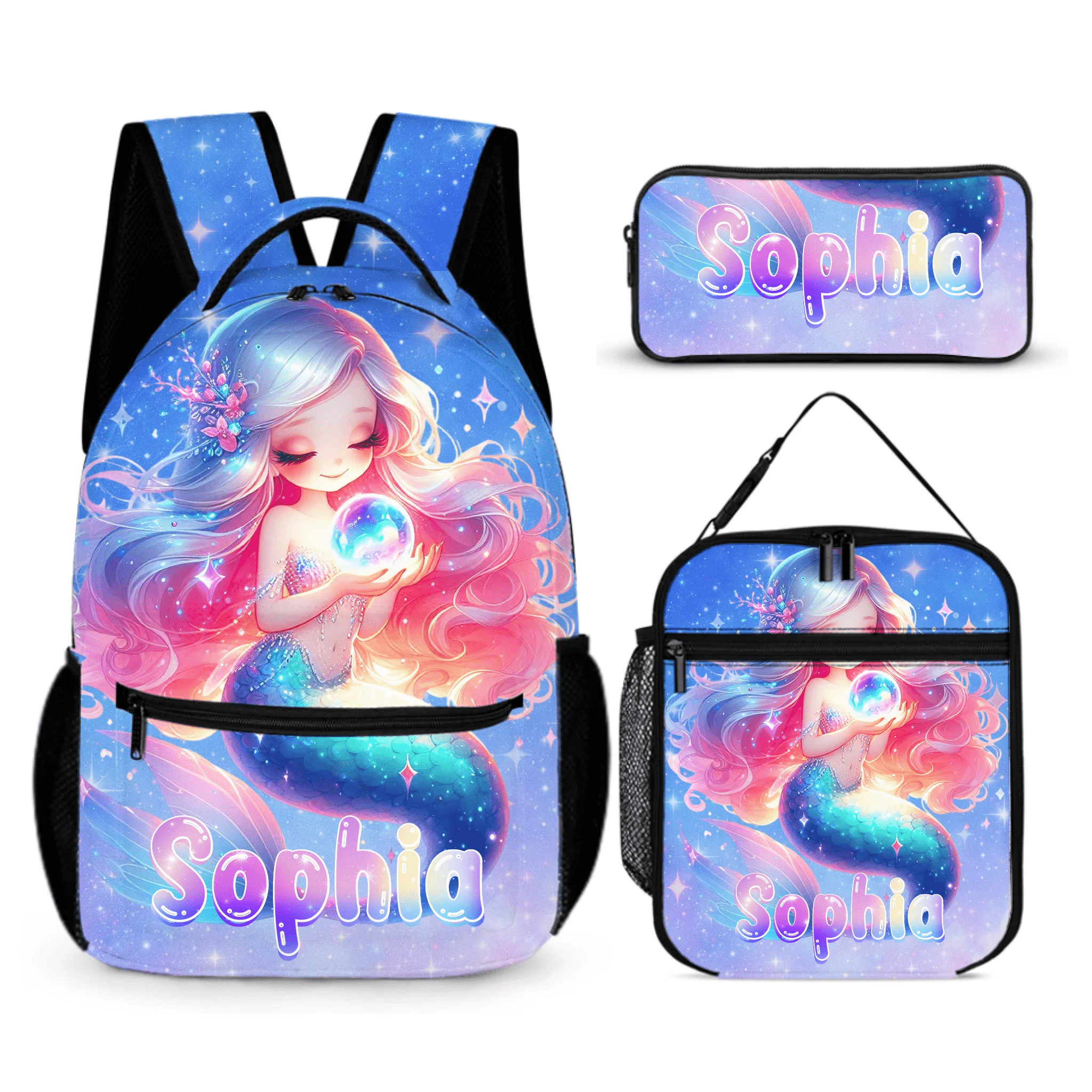 🧜‍♀️ Personalized Mermaid Backpack Set for Girls，Kids/Toddlers Bookbag for Kindergarten & Elementary - OLESA