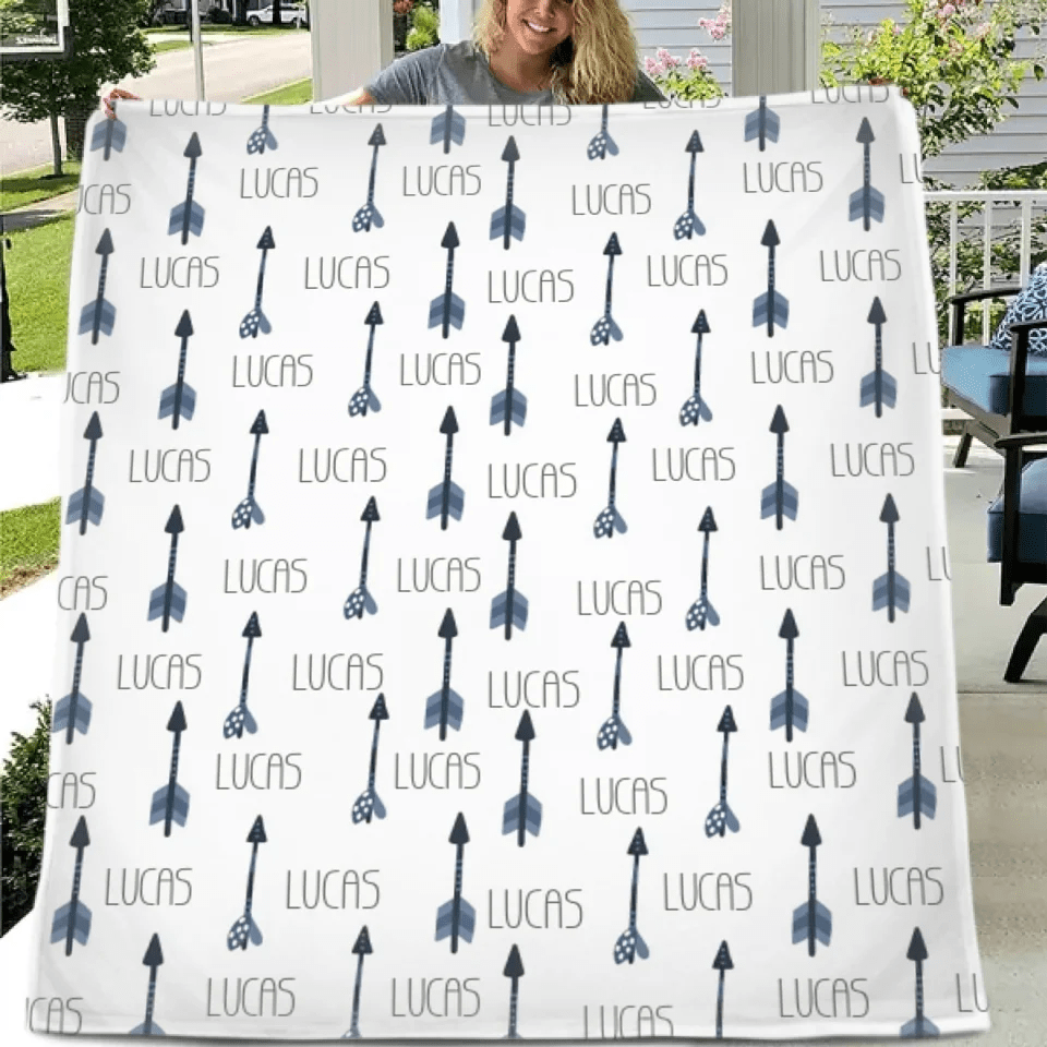 Personalized Name Custom Blue Arrow Baby Boy Blanket, Gift for Kids - OLESA