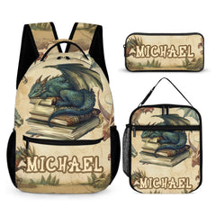 Personalized Name Custom Dragon Sleeping on Books Backpack - School Season Gift for the Dragon Loving Kid! - OLESA