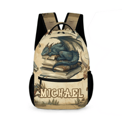 Personalized Name Custom Dragon Sleeping on Books Backpack - School Season Gift for the Dragon Loving Kid! - OLESA
