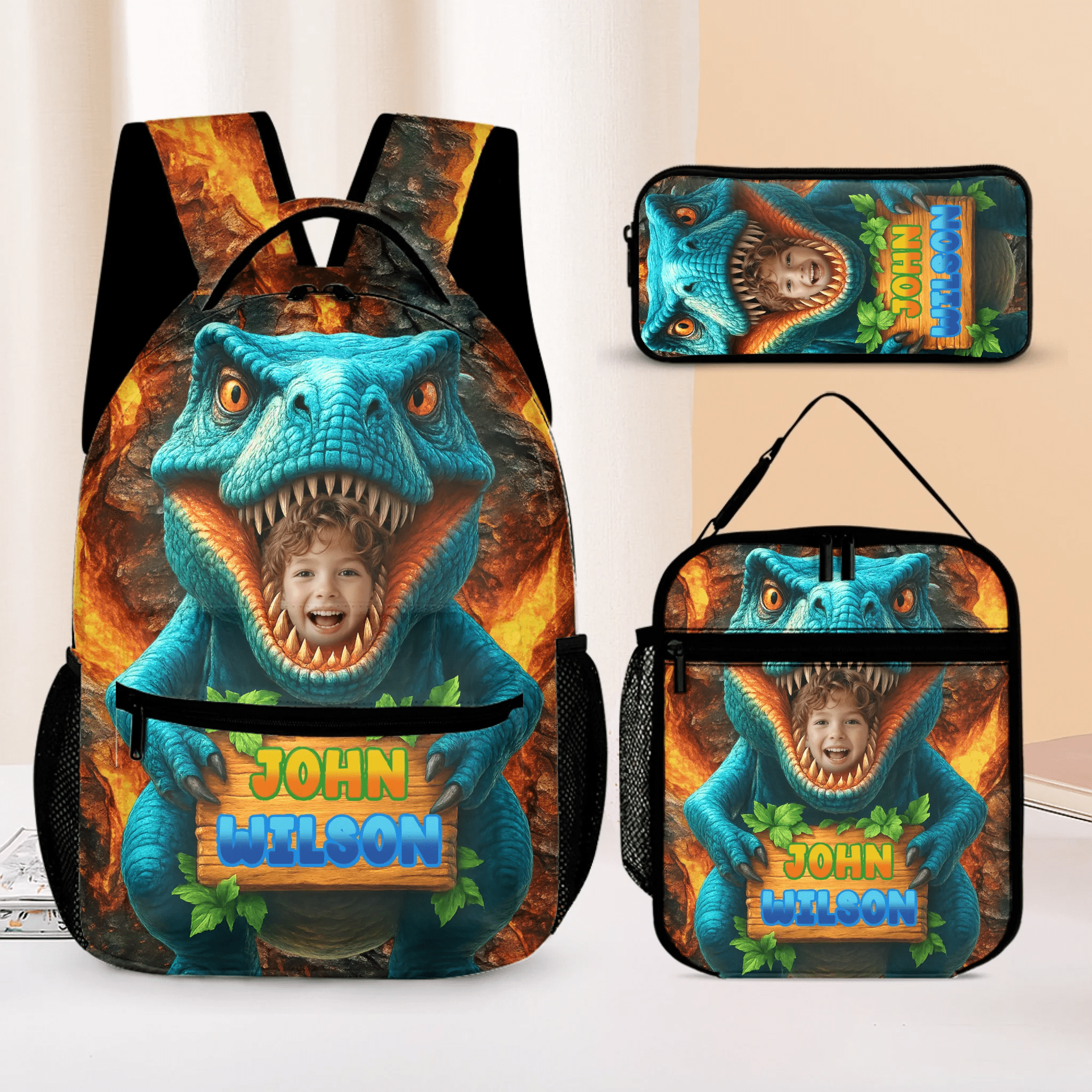 Personalized Name Custom Face Custom Dinosaur Shell Backpack - Opening Season Gift for Kids - OLESA