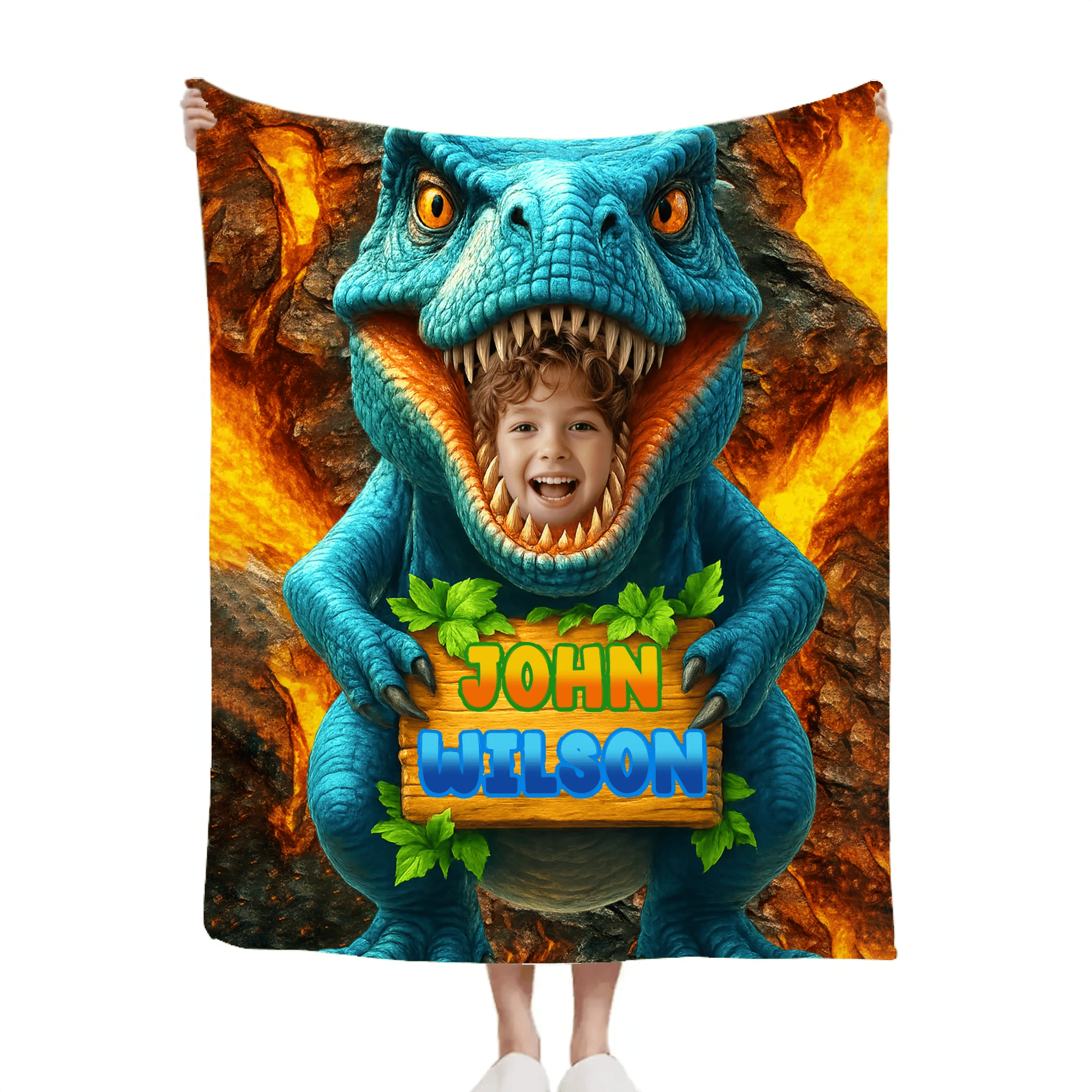 Personalized Name Custom Face Custom Dinosaur Shell Blanket - OLESA