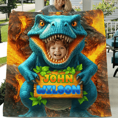 Personalized Name Custom Face Custom Dinosaur Shell Blanket - OLESA