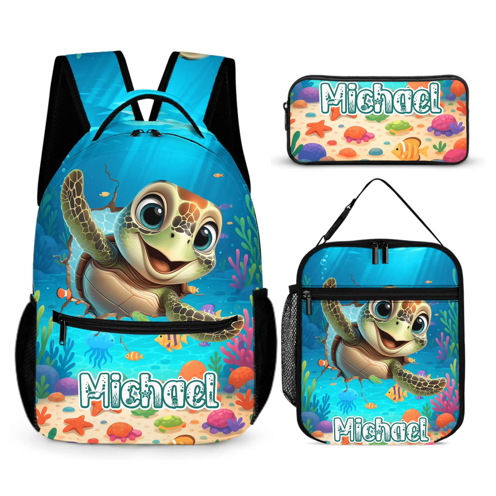 Personalized Name Customized Ocean Turtle Backpack - School Season Gift for Kids - OLESA
