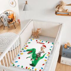 Personalized Riding Dinosaur Blanket, Customized Photo, - Fun Family Gifts - OLESA