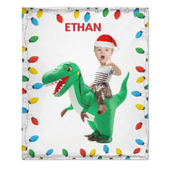 Personalized Riding Dinosaur Blanket, Customized Photo, - Fun Family Gifts - OLESA