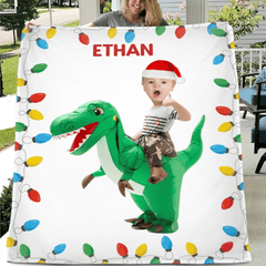 Personalized Riding Dinosaur Blanket, Customized Photo, - Fun Family Gifts - OLESA